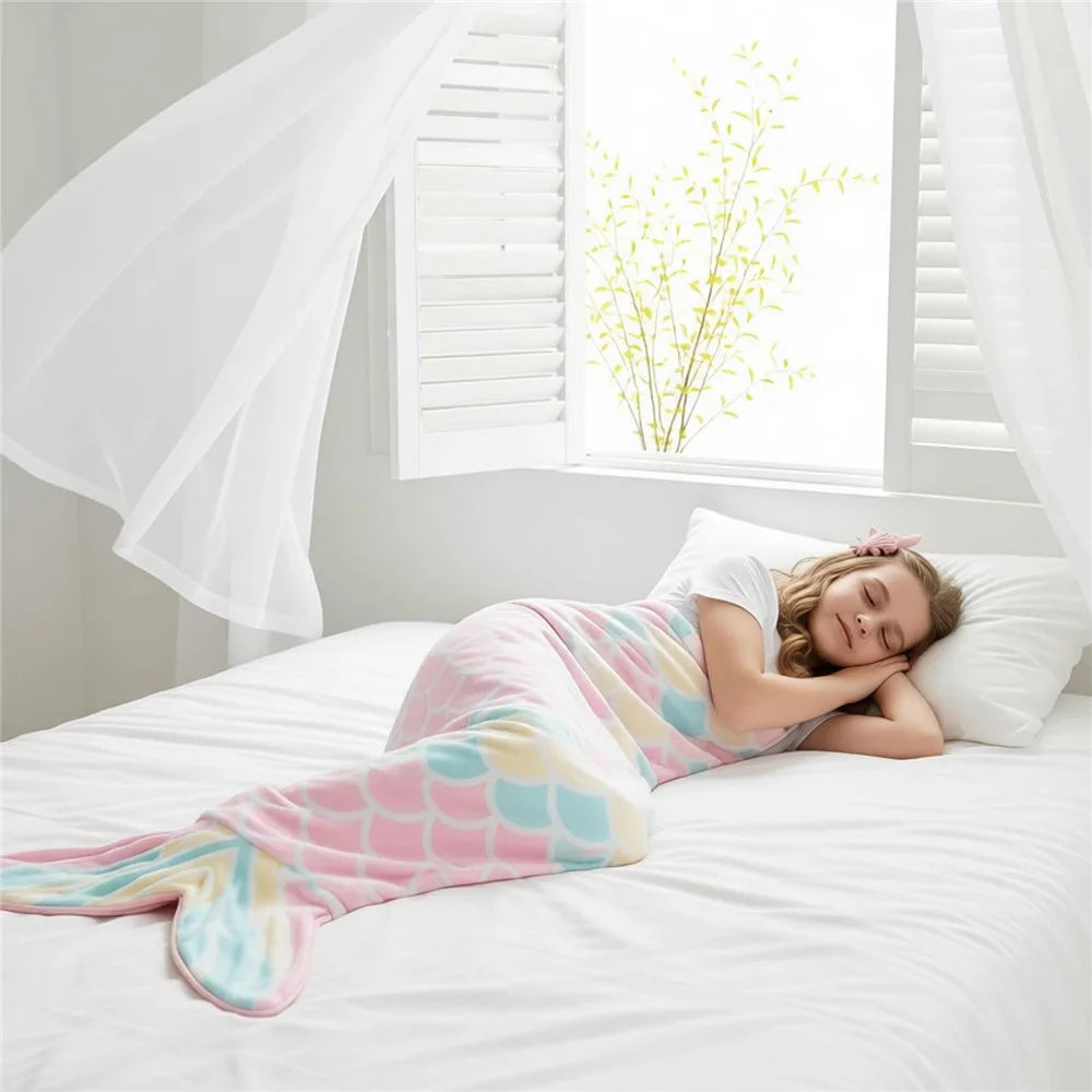 120x52cm Mermaid Tail Design Wearable Blanket for Kids Girls Soft Flannel Sleeping Bag - Light Pink - 7
