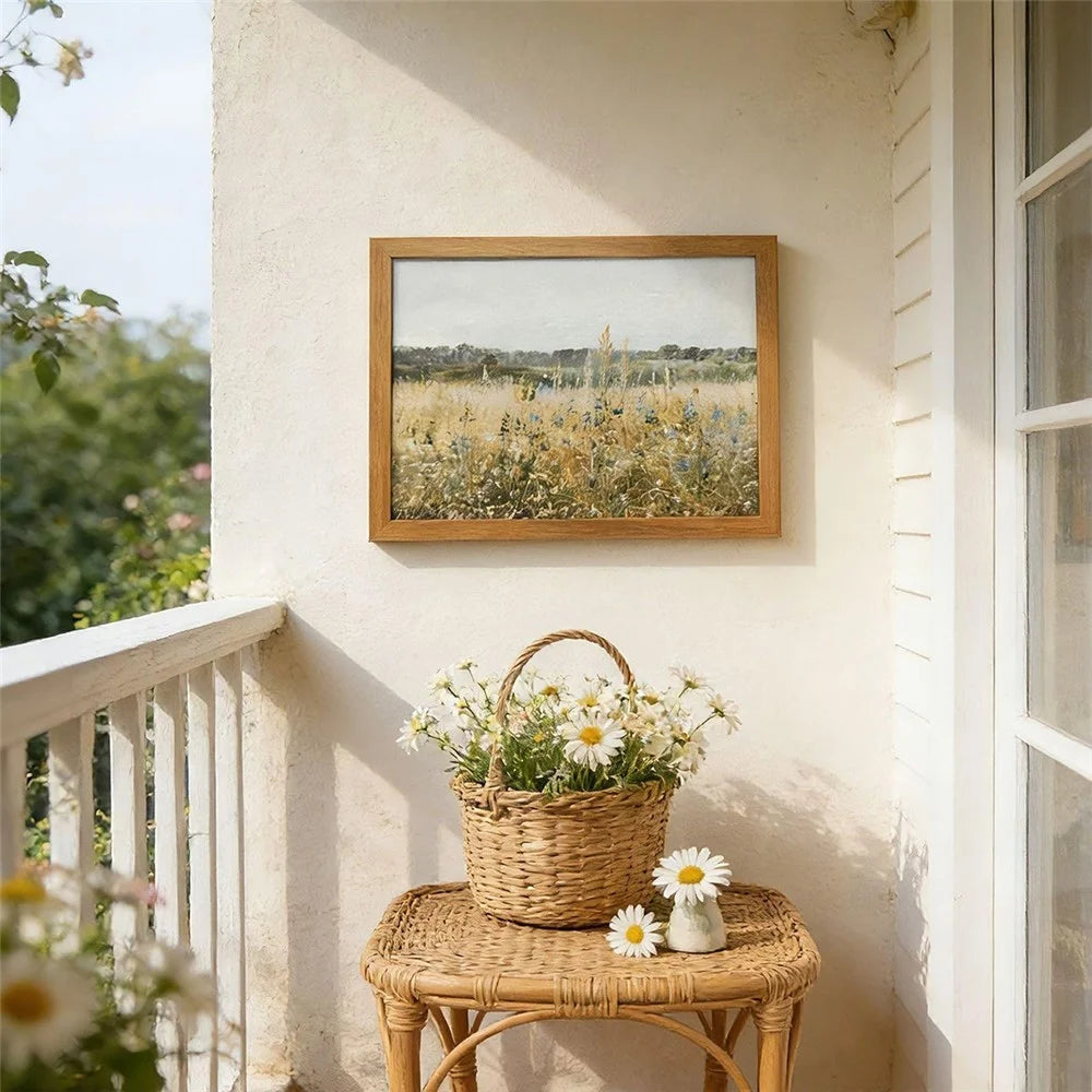 40x60cm Wood Grain PS Frame Decorative Art Painting Pastoral Landscape Art Print Wall Decor for Living Room Bedroom - E Style - 3