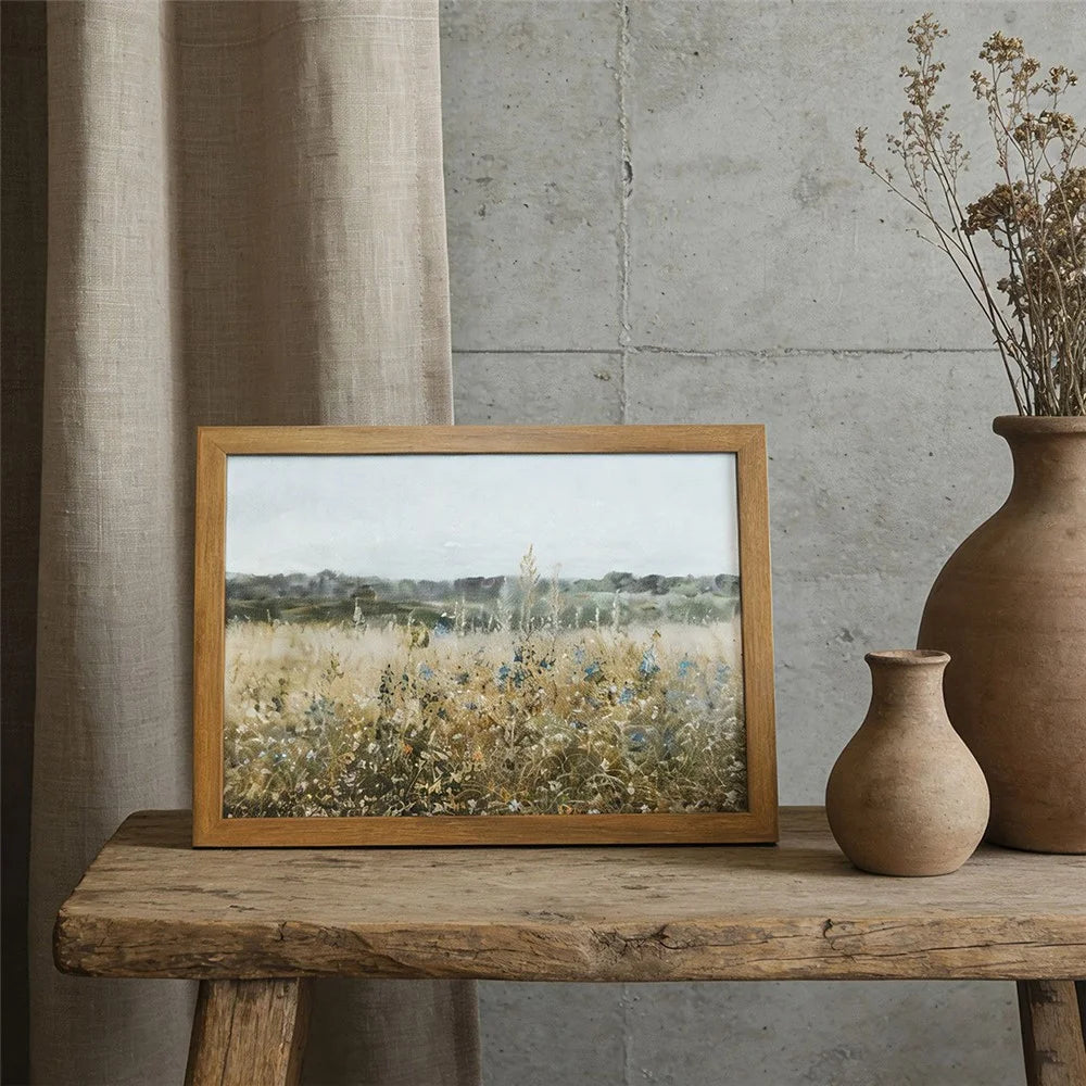 40x60cm Wood Grain PS Frame Decorative Art Painting Pastoral Landscape Art Print Wall Decor for Living Room Bedroom - E Style - 4