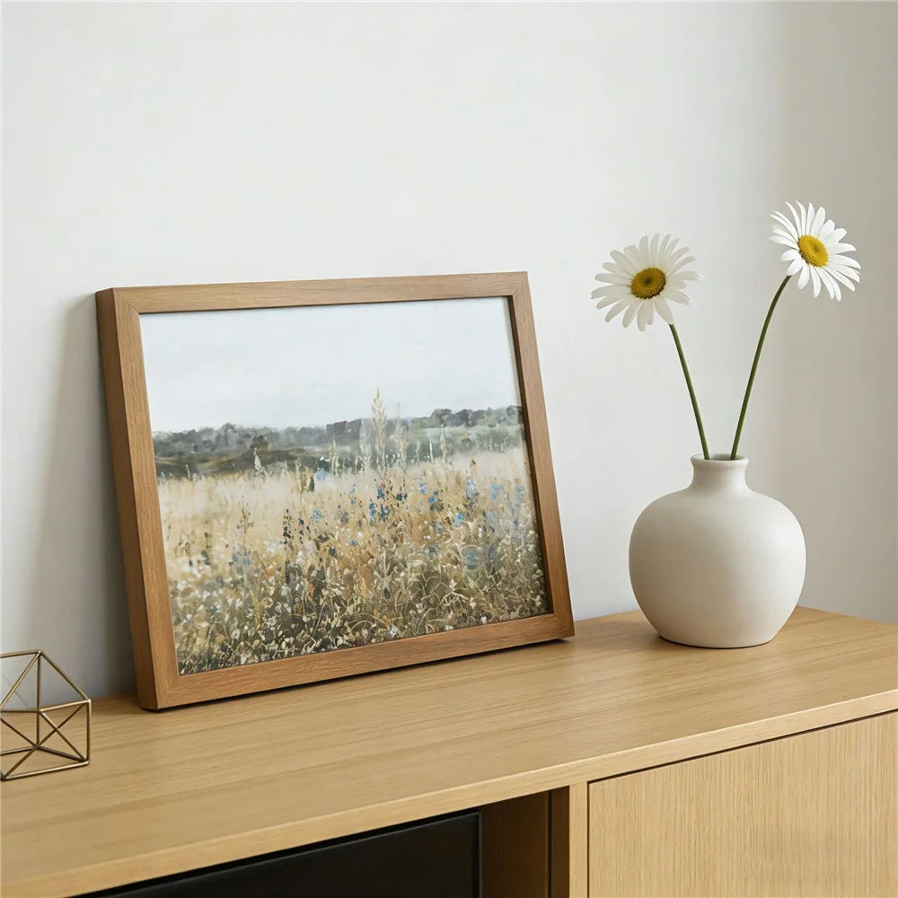 40x60cm Wood Grain PS Frame Decorative Art Painting Pastoral Landscape Art Print Wall Decor for Living Room Bedroom - E Style - 6