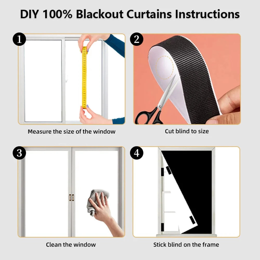 1.45x3.5m No-Drill Magic Tape Blackout Curtains 420D Oxford Fabric DIY Cuttable Sunshade Cover Window Curtain - Black  /  Black - 2