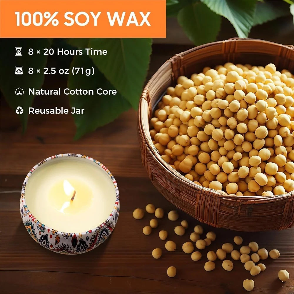 9Pcs Scented Candles Set Bohemian Metal Tin 20-Hour Burn Time Soy Wax Aromatherapy Candles Kit for Home Yoga - 2