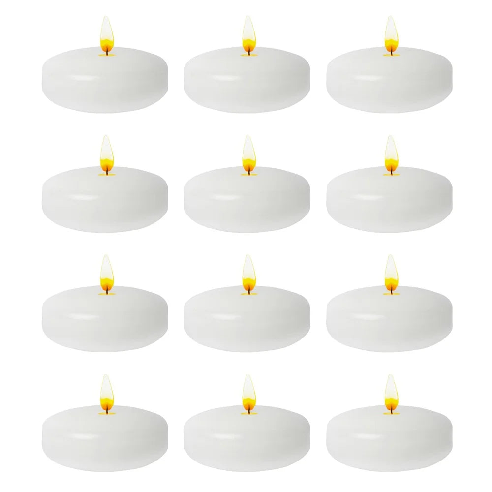 12Pcs Floating Candles 4.7cm Diameter Smokeless Water Floating Candles with 5-6 Hours Burning Time for Wedding Party Decoration - White - 1