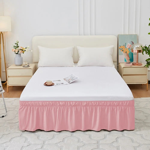 100x200+40cm Adjustable Bed Skirt Drop Length Elastic Band Dust-Proof Ruffle Pleated Bed Skirt - Pink - 1