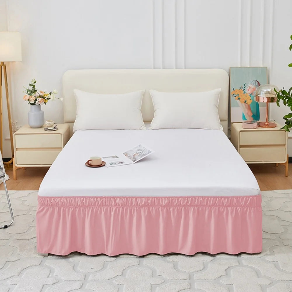 150x200+40cm Adjustable Bed Skirt Drop Length Elastic Band Dust-Proof Ruffle Pleated Bed Skirt - Pink - 1