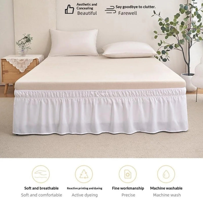 150x200+40cm Adjustable Bed Skirt Drop Length Elastic Band Dust-Proof Ruffle Pleated Bed Skirt - Pink - 3