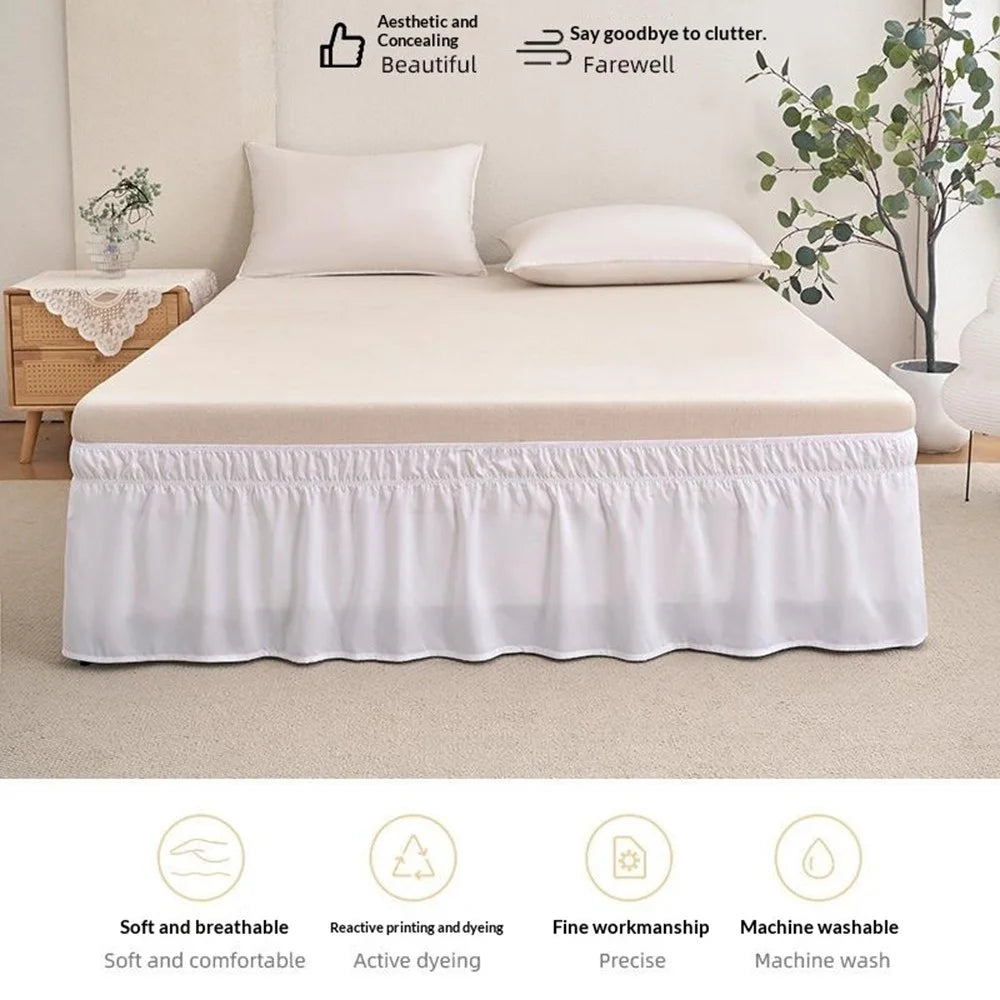 180x200+40cm Adjustable Bed Skirt Drop Length Elastic Band Dust-Proof Ruffle Pleated Bed Skirt - Pink - 3