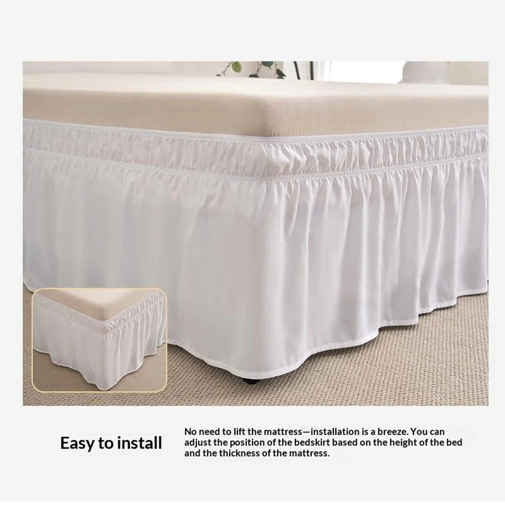 180x200+40cm Adjustable Bed Skirt Drop Length Elastic Band Dust-Proof Ruffle Pleated Bed Skirt - Pink - 5