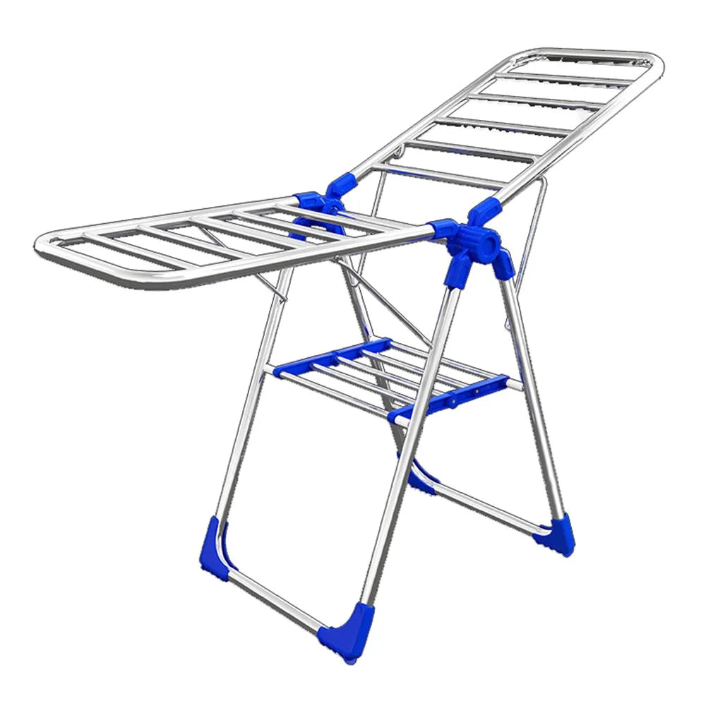 Stainless Steel Foldable Clothes Drying Rack with Plastic Connector 140cm Length Indoor Outdoor 18 Rods Dual Layer Laundry Hanger - 1