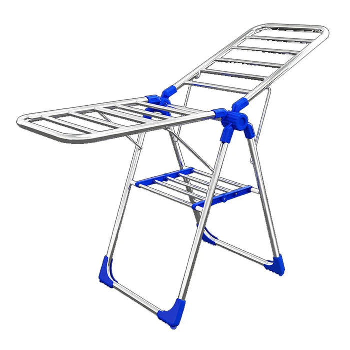 Stainless Steel Foldable Clothes Drying Rack with Plastic Connector 140cm Length Indoor Outdoor 18 Rods Dual Layer Laundry Hanger - 1