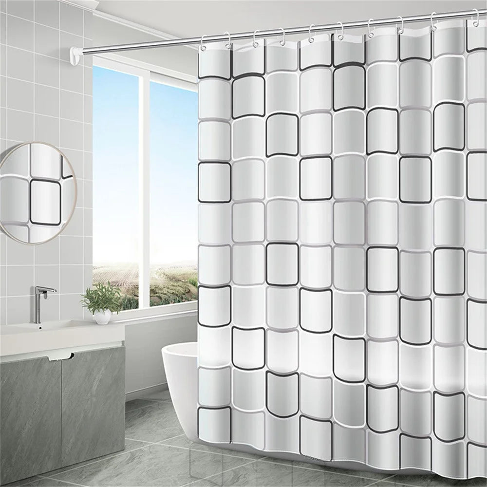 180x180cm PEVA Shower Curtain Waterproof Mildew Resistant Bathroom Curtain with 10 Hooks - Checkered - 1