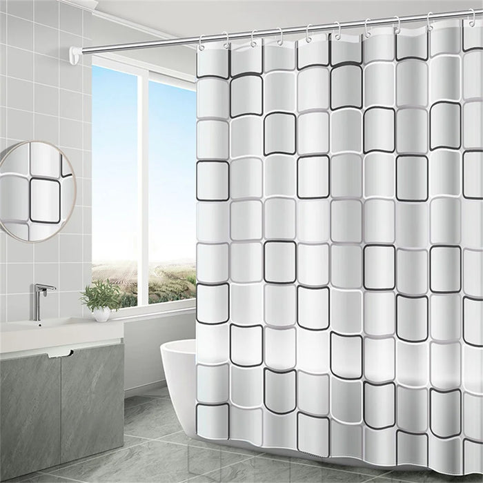 180x180cm PEVA Shower Curtain Waterproof Mildew Resistant Bathroom Curtain with 10 Hooks - Checkered - 1