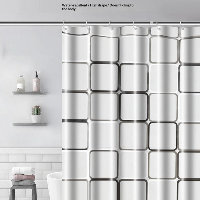 180x180cm PEVA Shower Curtain Waterproof Mildew Resistant Bathroom Curtain with 10 Hooks - Checkered - 2
