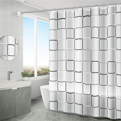 180x200cm PEVA Shower Curtain Waterproof Mildew Resistant Bathroom Curtain with 10 Hooks - Checkered - 1