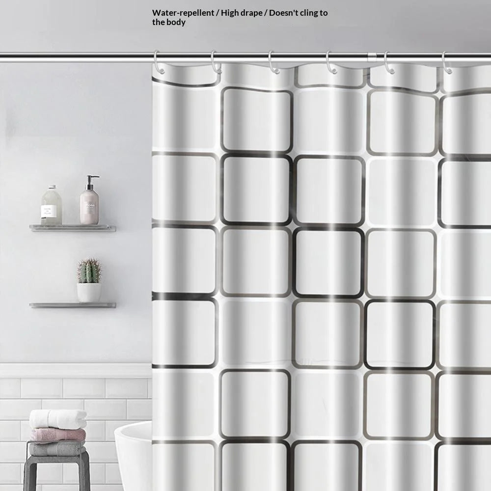 180x200cm PEVA Shower Curtain Waterproof Mildew Resistant Bathroom Curtain with 10 Hooks - Checkered - 2