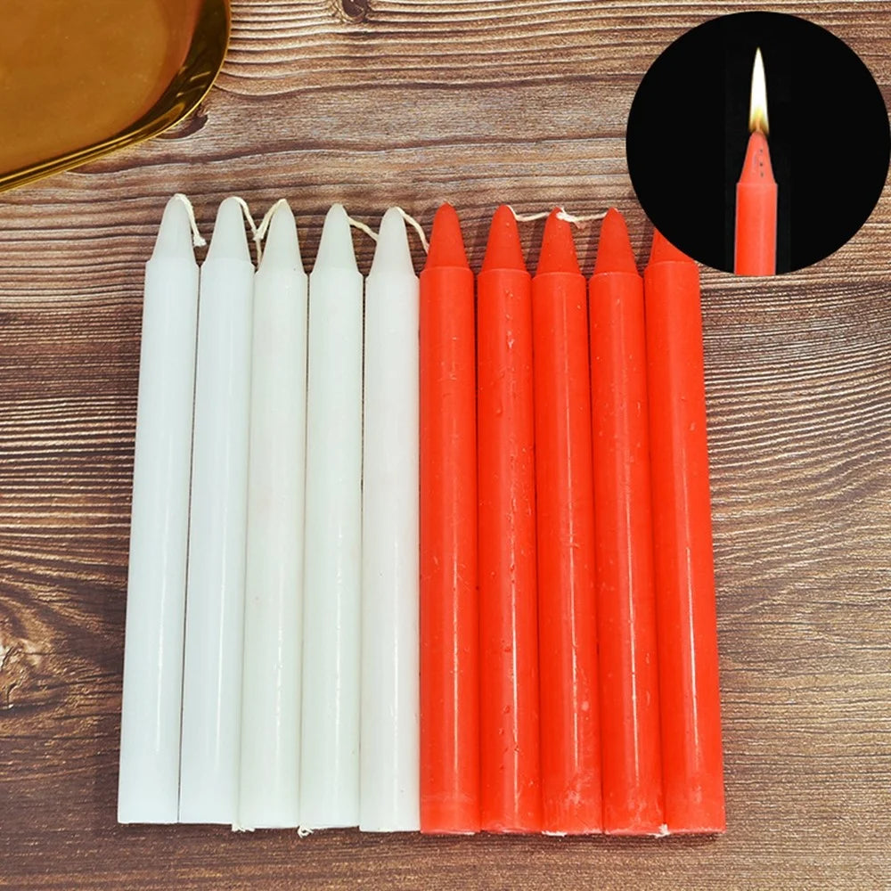 10Pcs 2x21cm Long Candles for Emergency Lighting 7-Hour Burn Time Home Pillar Candles for Party Religion - Red - 2
