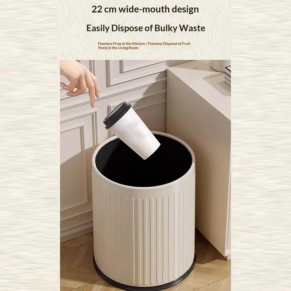 TG5330 12L Round Trash Can PP Material Dual-Bin Design Wide Mouth Waste Basket for Living Room Kitchen Bathroom - Warm White - 3