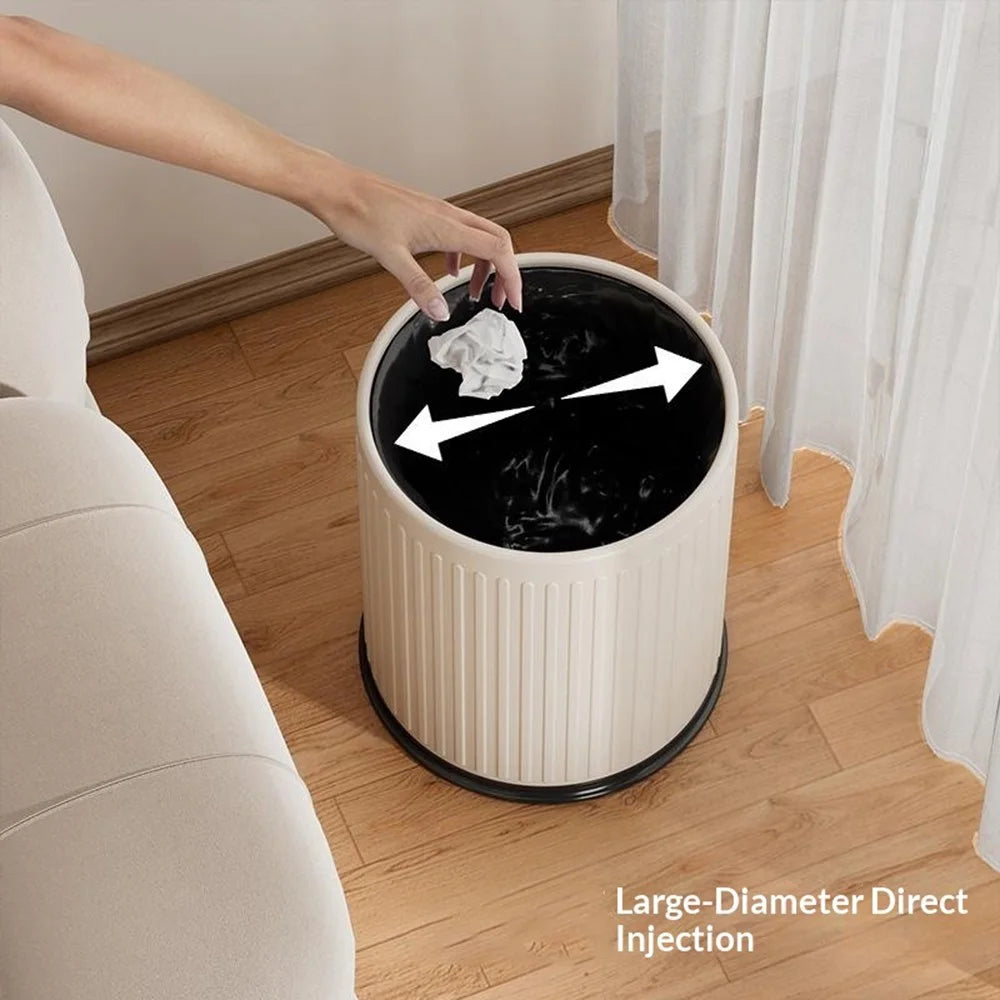 TG5330 12L Round Trash Can PP Material Dual-Bin Design Wide Mouth Waste Basket for Living Room Kitchen Bathroom - Warm White - 5