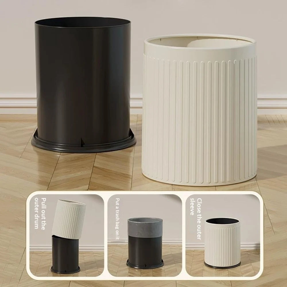 TG5330 12L Round Trash Can PP Material Dual-Bin Design Wide Mouth Waste Basket for Living Room Kitchen Bathroom - Warm White - 7