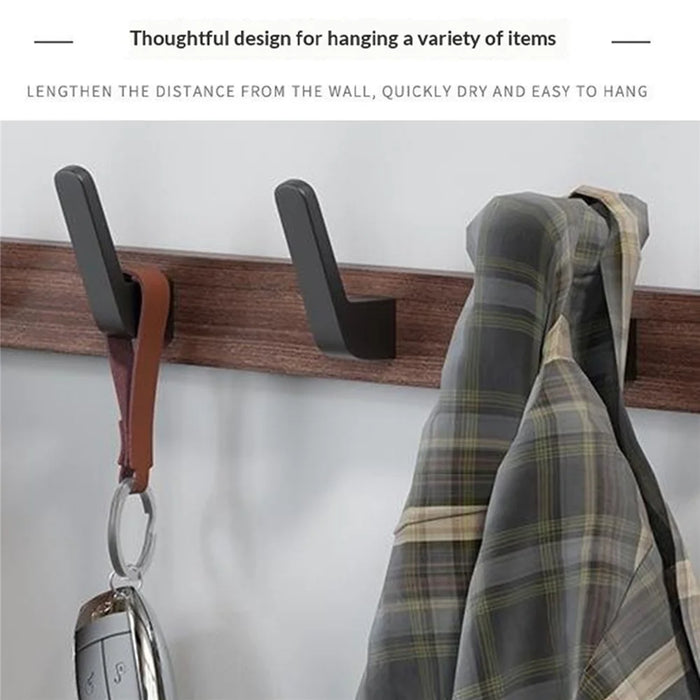 8-Hook Space Aluminum + Solid Wood Wall Mounted Hanger Rack Drill Free Installation for Bathroom Entryway - Walnut Wood+Black - 5