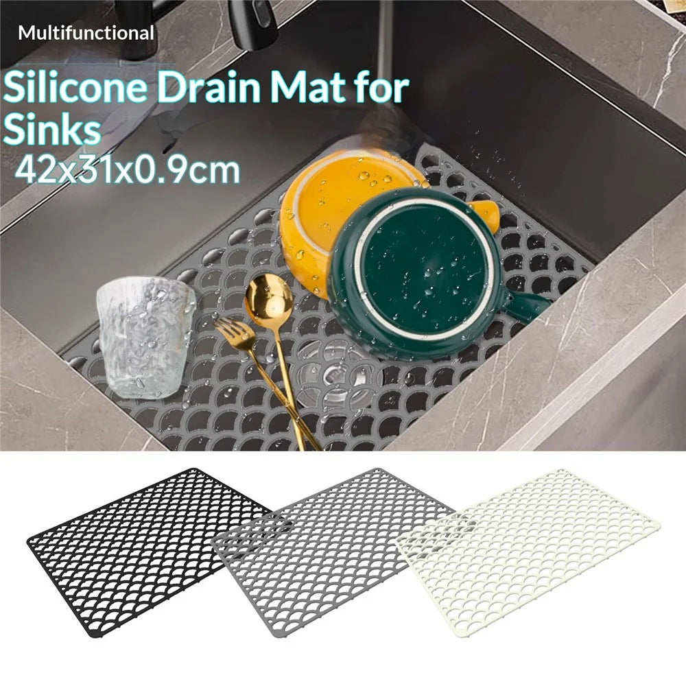 Size S 42x31cm Silicone Kitchen Sink Mat Anti-Slip Heat Resistant Hollow Drain Pad (FDA Certified) - Grey - 2