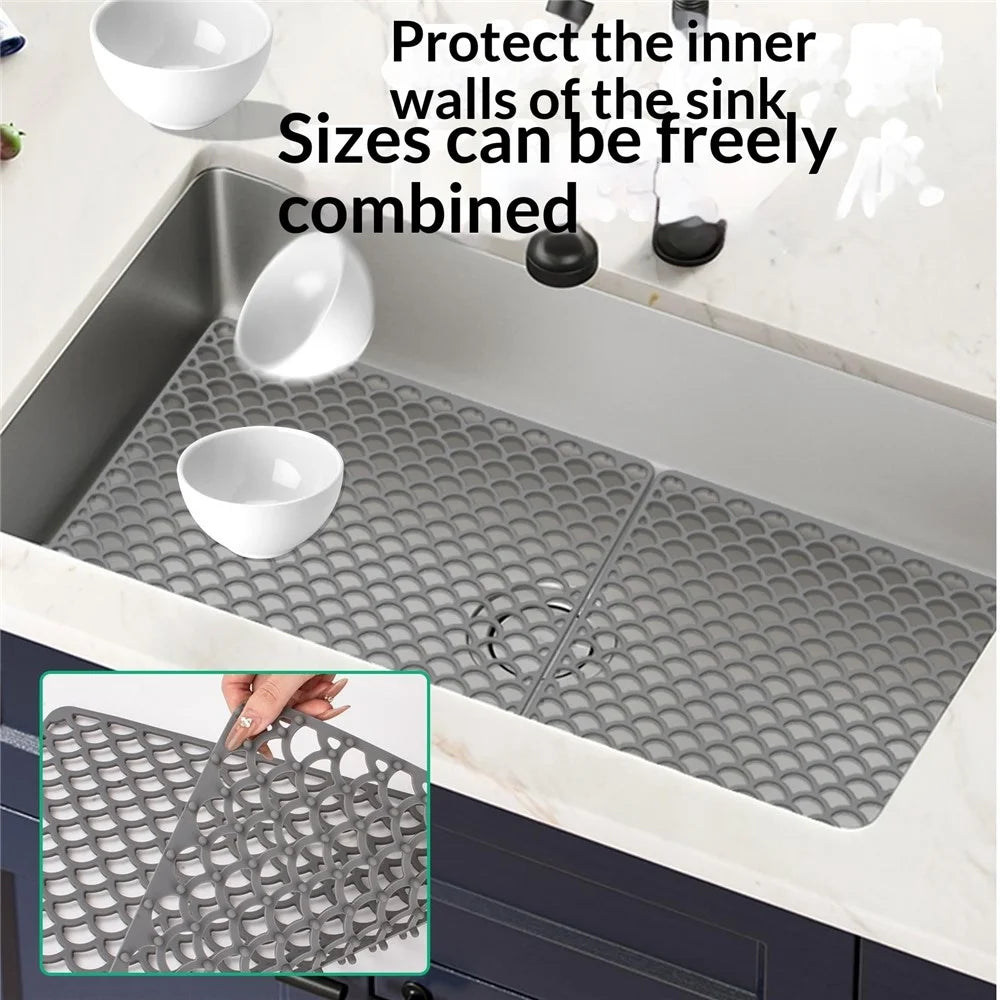 Size S 42x31cm Silicone Kitchen Sink Mat Anti-Slip Heat Resistant Hollow Drain Pad (FDA Certified) - Grey - 4