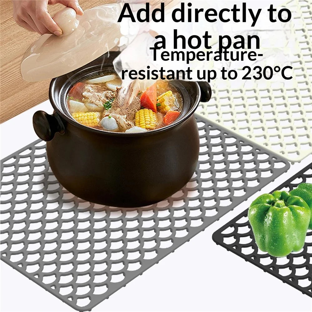 Size S 42x31cm Silicone Kitchen Sink Mat Anti-Slip Heat Resistant Hollow Drain Pad (FDA Certified) - Grey - 7