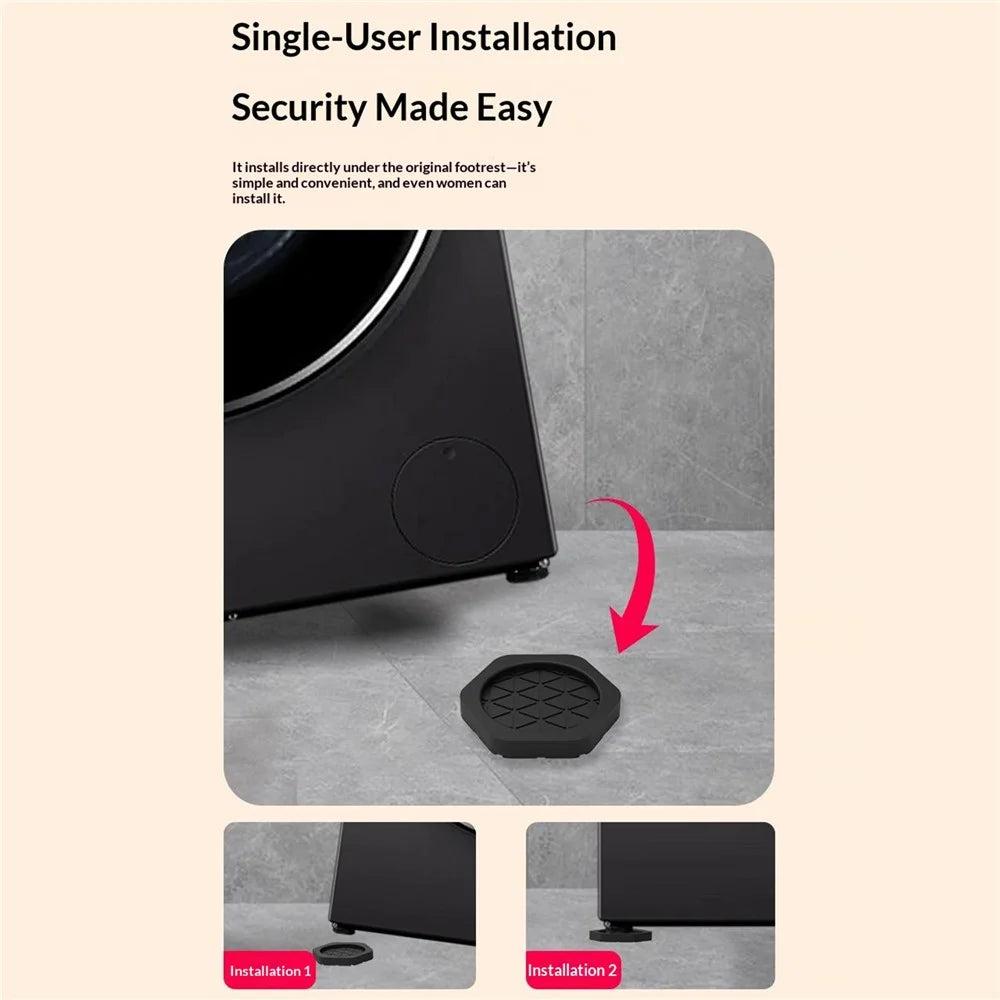 4Pcs Silicone Washing Machine Feet Pads Anti-Vibration Non-Slip Shock Absorbing Pads, 150kg Load Capacity - Black - 3