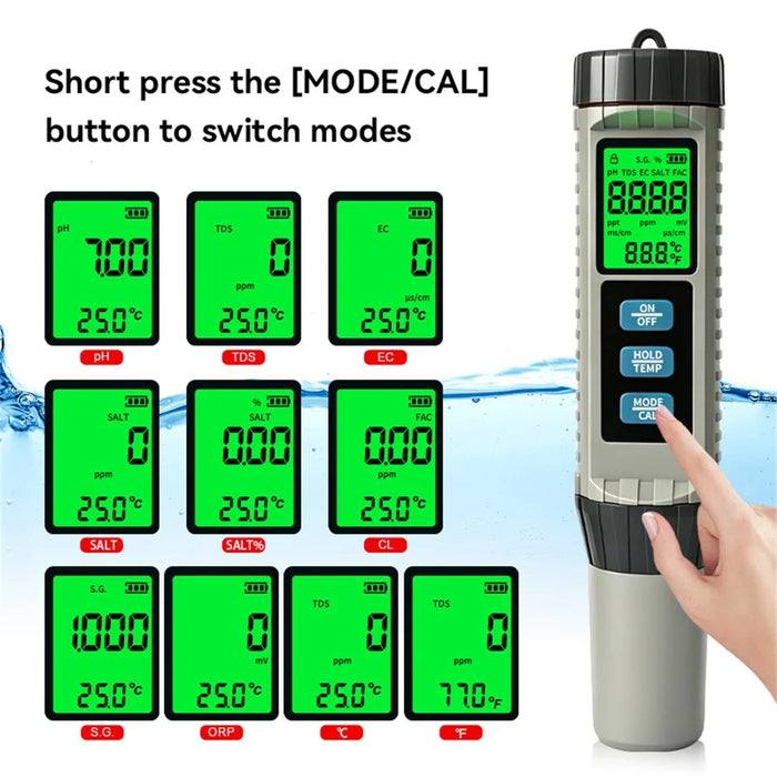 MF-X81 8 in 1 Digital Water Quality Tester TDS EC pH Chlorine Salinity ORP SG Temp Meter for Pool Aquarium - 3