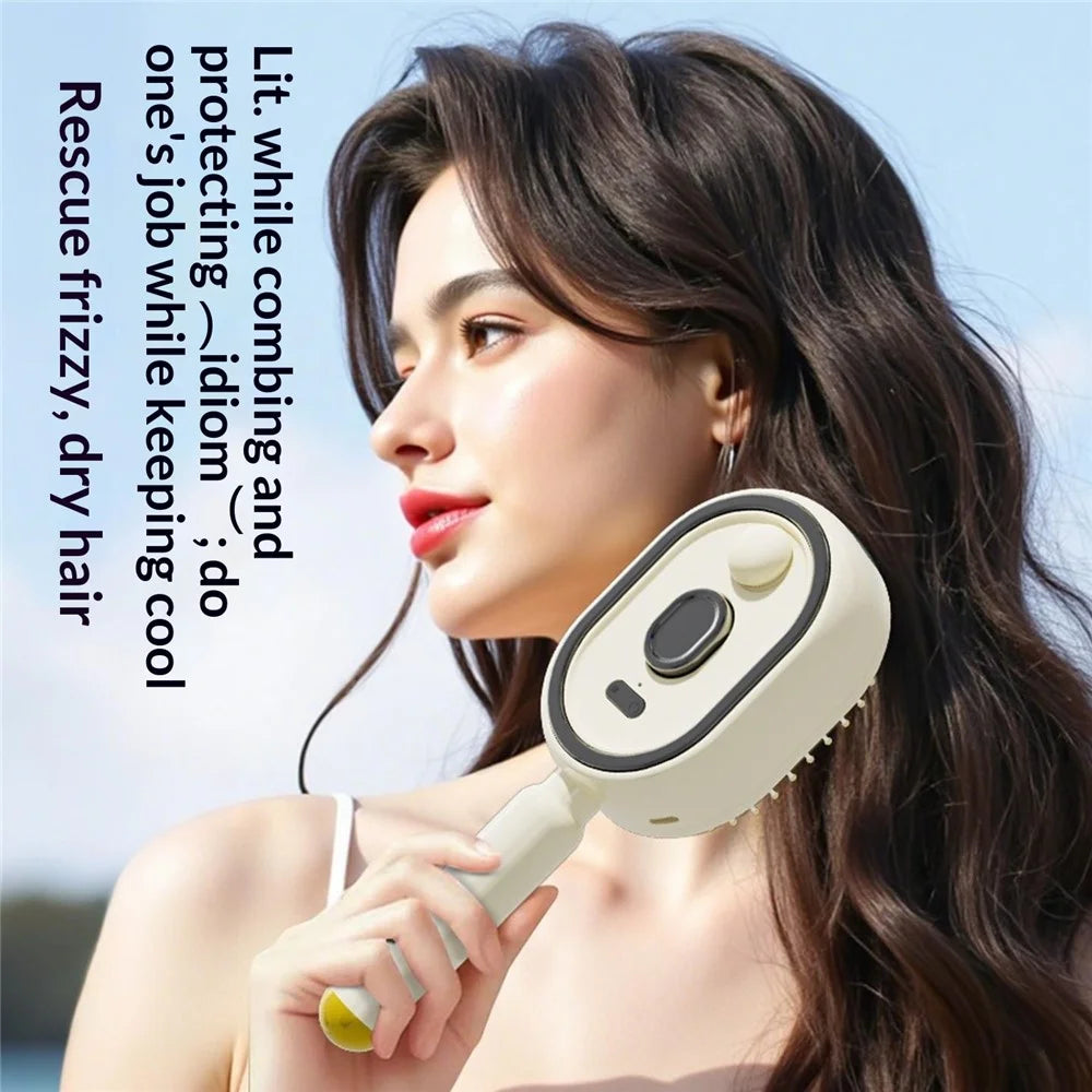 Electric Spray Massage Comb 650nm Red Light Hair Care Essential Oil Atomizing Brush - Beige - 2