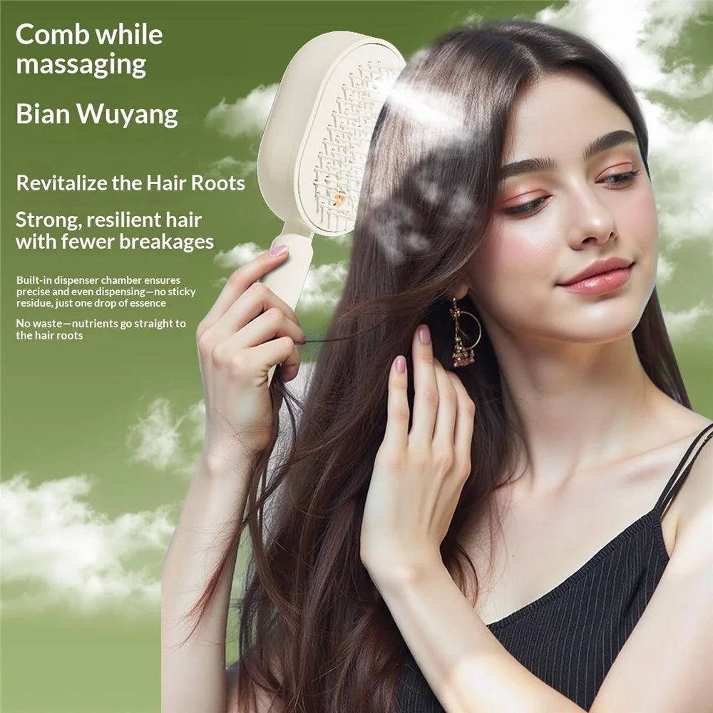 Electric Spray Massage Comb 650nm Red Light Hair Care Essential Oil Atomizing Brush - Beige - 3