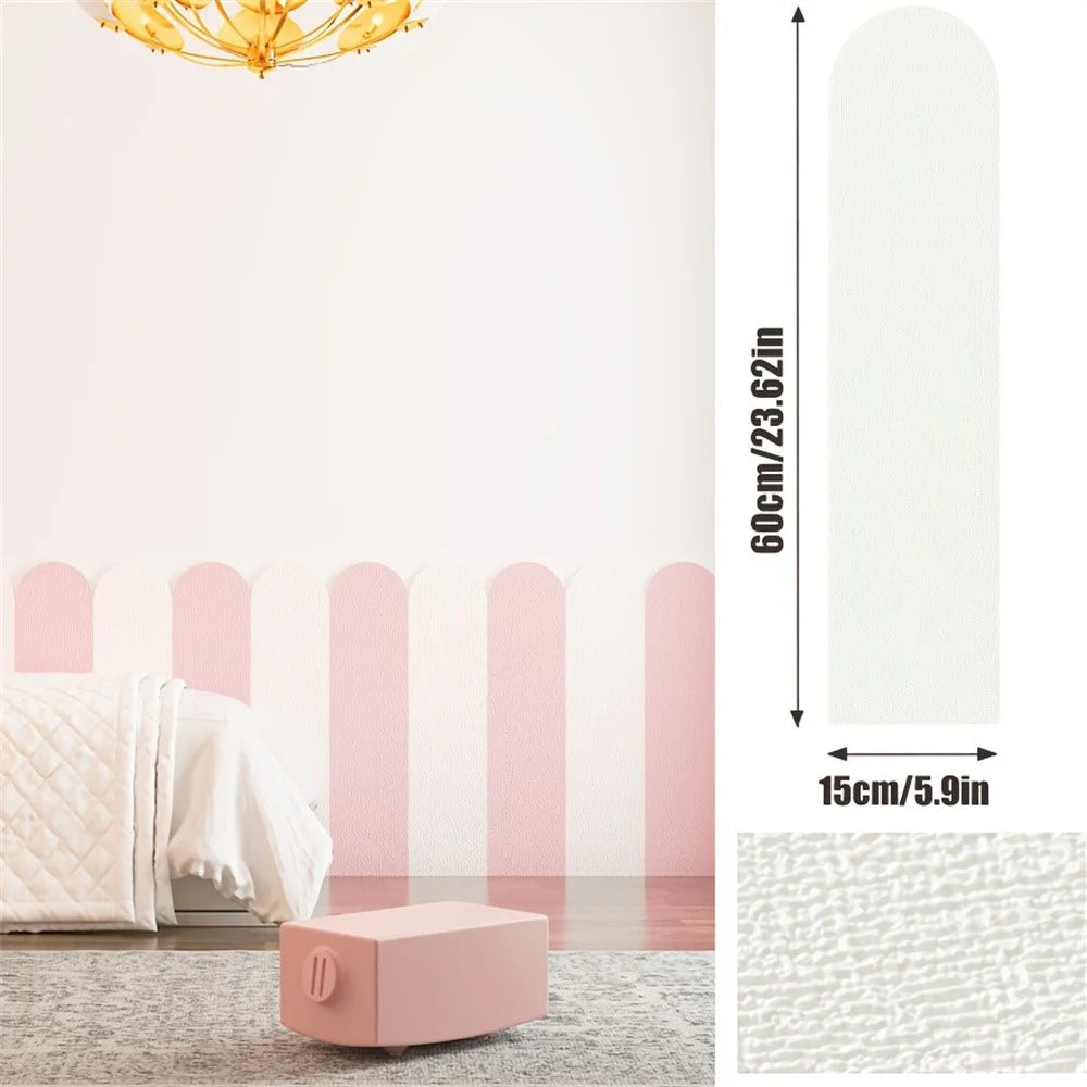 10Pcs 3D Wall Protectors 60x15cm Self-adhesive Anti-collision Strips Waterproof Wall Guards for Bedroom - White - 1