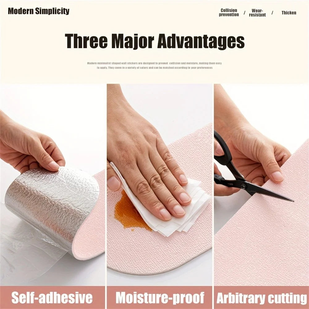 10Pcs 3D Wall Protectors 60x15cm Self-adhesive Anti-collision Strips Waterproof Wall Guards for Bedroom - White - 3