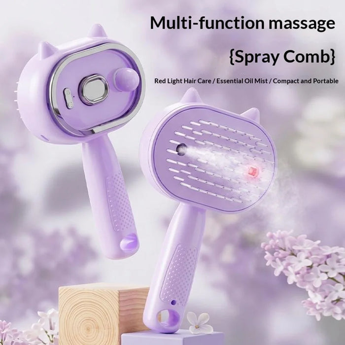 Anti-Tangle Electric Spray Hair Massage Comb Red Light Hair Care Essential Oil Mist for Daily Care - Purple - 4