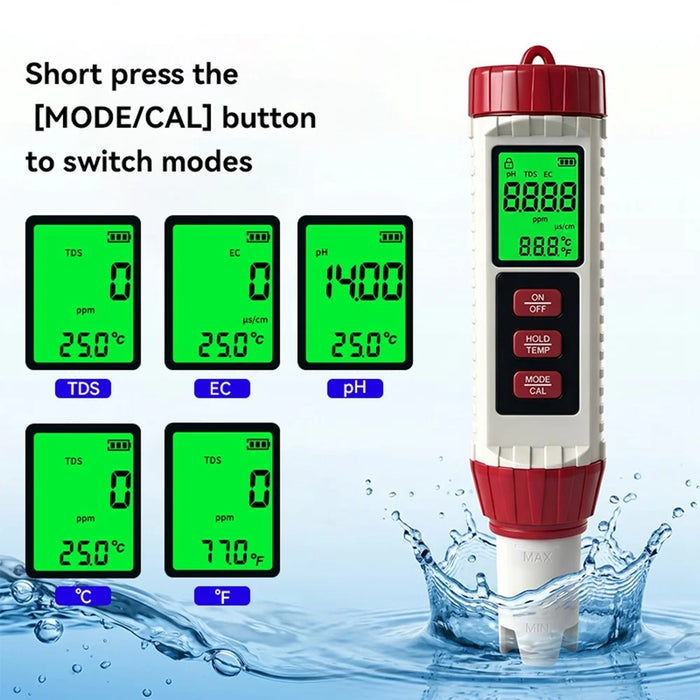 MF-X41 4-in-1 Water Quality Tester TDS EC PH Temperature Meter for Pool Aquarium Testing - 2