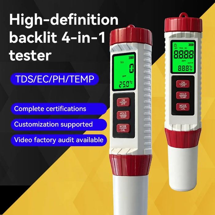 MF-X41 4-in-1 Water Quality Tester TDS EC PH Temperature Meter for Pool Aquarium Testing - 4