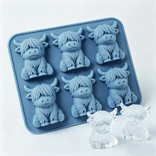 6-Grid Highland Cow Ice Cube Tray 3D Food Grade Silicone Mold for Chocolate Candy Jelly (BPA Free, No FDA) - Blue - 1