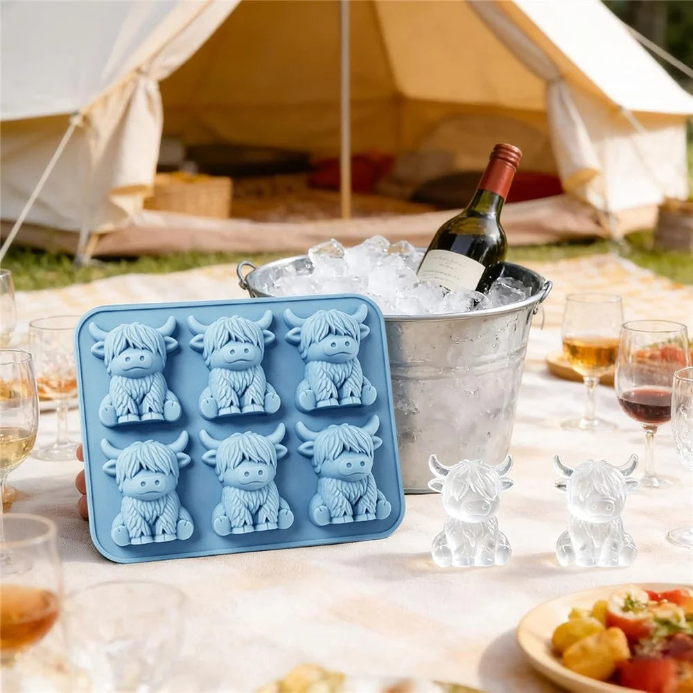 6-Grid Highland Cow Ice Cube Tray 3D Food Grade Silicone Mold for Chocolate Candy Jelly (BPA Free, No FDA) - Blue - 2