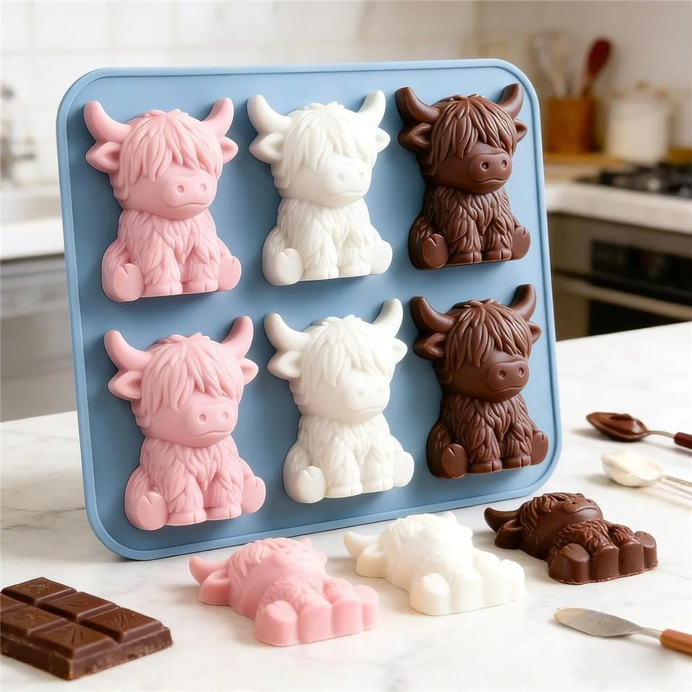 6-Grid Highland Cow Ice Cube Tray 3D Food Grade Silicone Mold for Chocolate Candy Jelly (BPA Free, No FDA) - Blue - 4