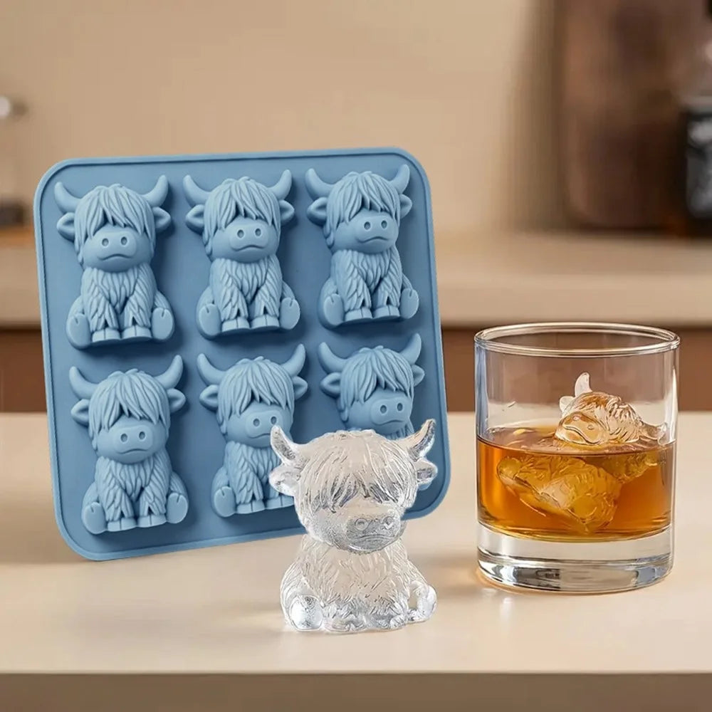 6-Grid Highland Cow Ice Cube Tray 3D Food Grade Silicone Mold for Chocolate Candy Jelly (BPA Free, No FDA) - Blue - 5
