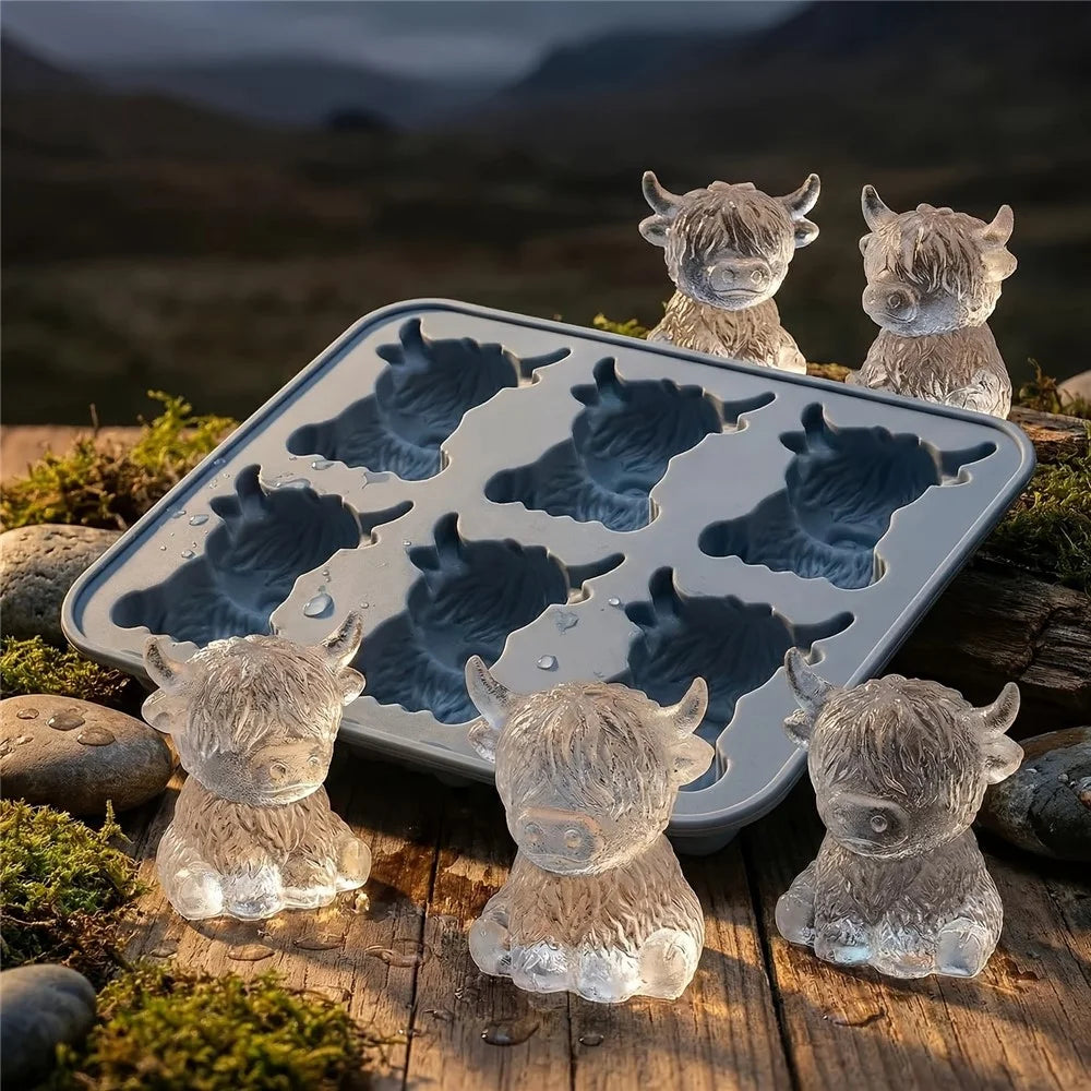 6-Grid Highland Cow Ice Cube Tray 3D Food Grade Silicone Mold for Chocolate Candy Jelly (BPA Free, No FDA) - Blue - 6