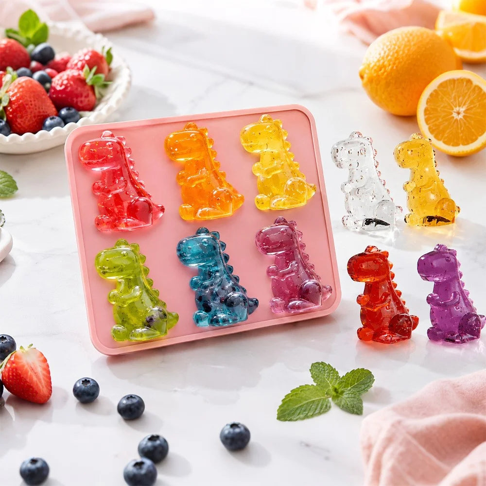 6-Grid 3D Dinosaur Ice Cube Mold Food Grade Silicone Flexible Tray for Chocolate Jelly Baking (BPA Free, No FDA) - Pink - 2