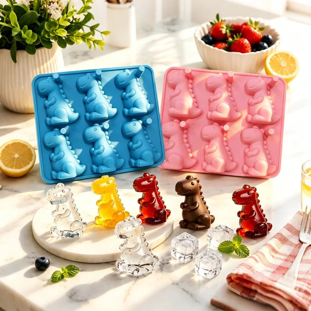 6-Grid 3D Dinosaur Ice Cube Mold Food Grade Silicone Flexible Tray for Chocolate Jelly Baking (BPA Free, No FDA) - Pink - 5
