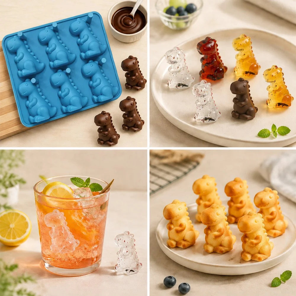 6-Grid 3D Dinosaur Ice Cube Mold Food Grade Silicone Flexible Tray for Chocolate Jelly Baking (BPA Free, No FDA) - Pink - 7