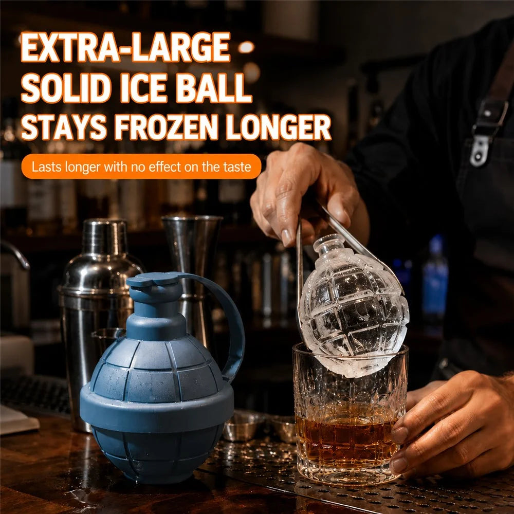 3D Hand Grenade Shape Ice Cube Mold Ice Ball Maker with Lid for Cocktails Parties (BPA Free, No FDA) - Blue - 2
