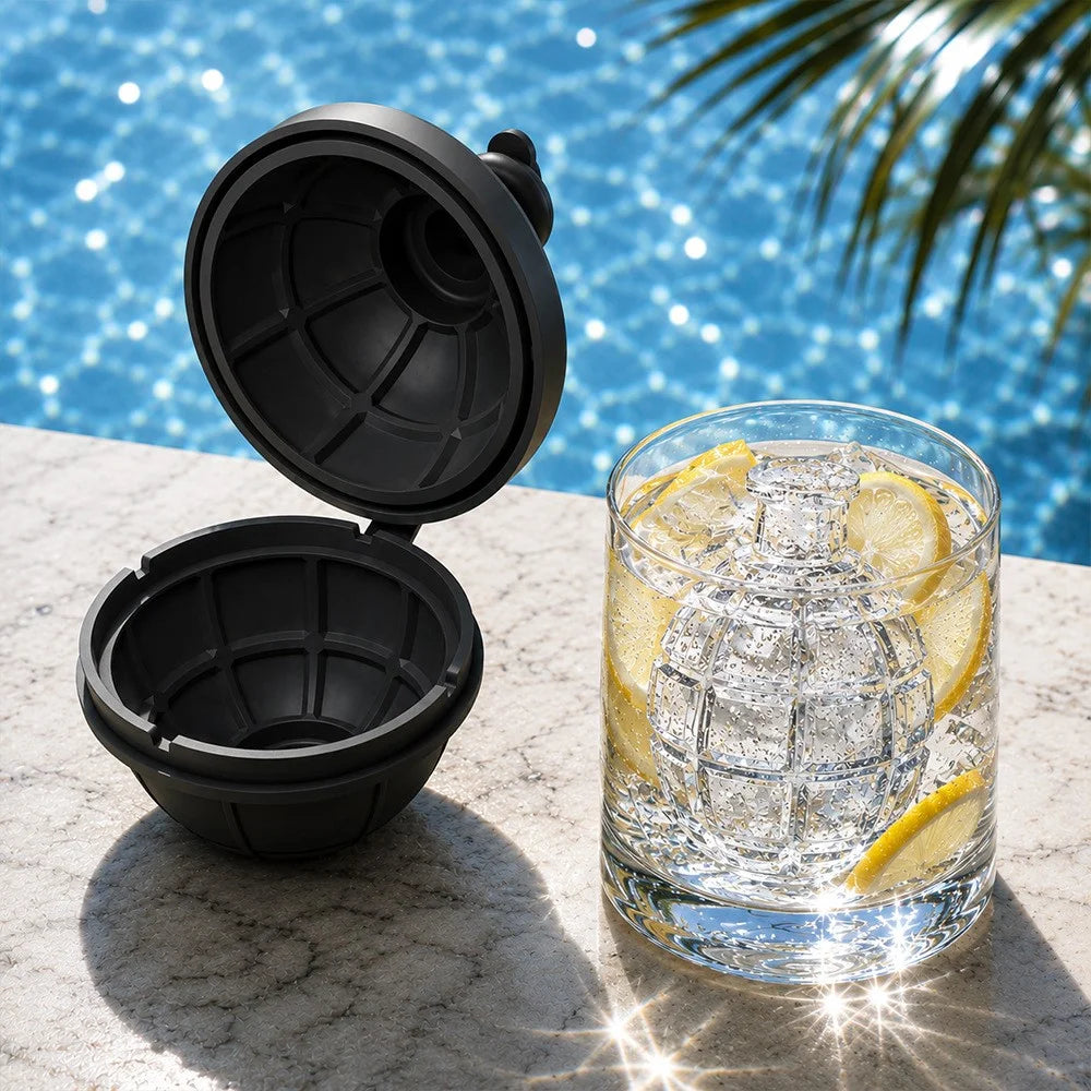 3D Hand Grenade Shape Ice Cube Mold Ice Ball Maker with Lid for Cocktails Parties (BPA Free, No FDA) - Blue - 3