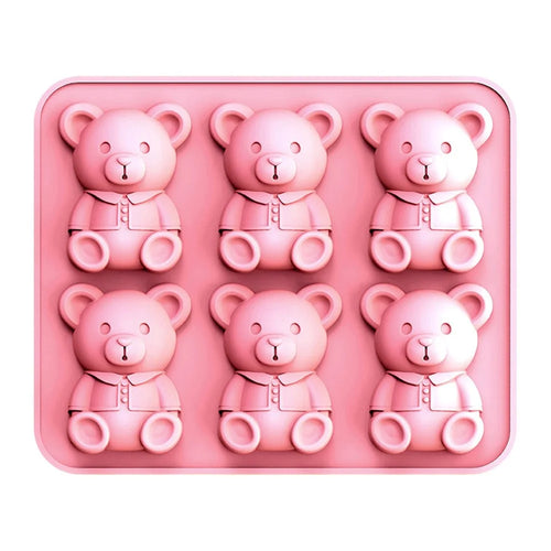 6 Grids Bear Ice Cube Tray Food Grade Silicone Ice Mold for Chocolate Jelly Pudding Baking (BPA Free, No FDA) - Pink - 1