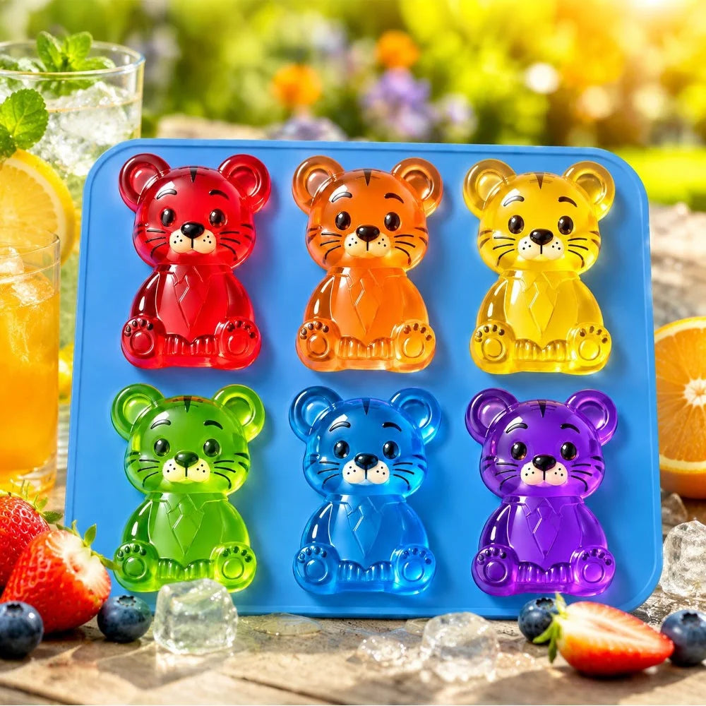 6 Grids Bear Ice Cube Tray Food Grade Silicone Ice Mold for Chocolate Jelly Pudding Baking (BPA Free, No FDA) - Pink - 3