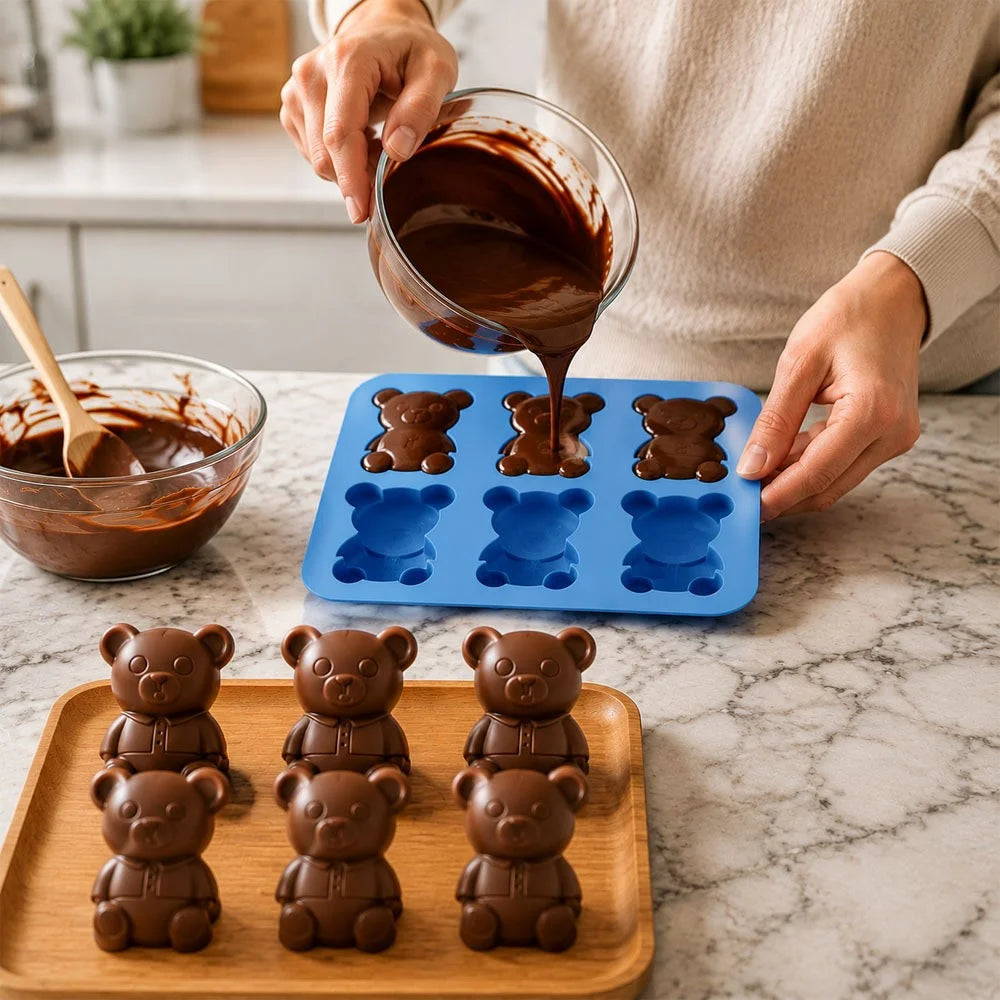 6 Grids Bear Ice Cube Tray Food Grade Silicone Ice Mold for Chocolate Jelly Pudding Baking (BPA Free, No FDA) - Pink - 4