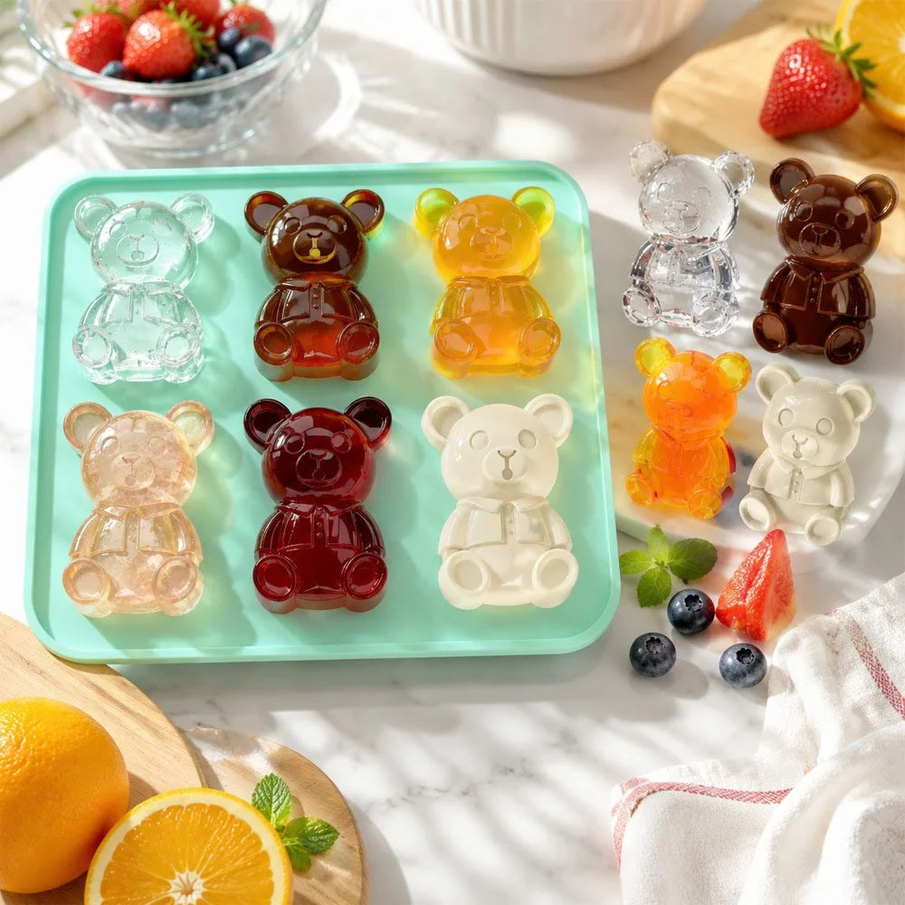 6 Grids Bear Ice Cube Tray Food Grade Silicone Ice Mold for Chocolate Jelly Pudding Baking (BPA Free, No FDA) - Pink - 5